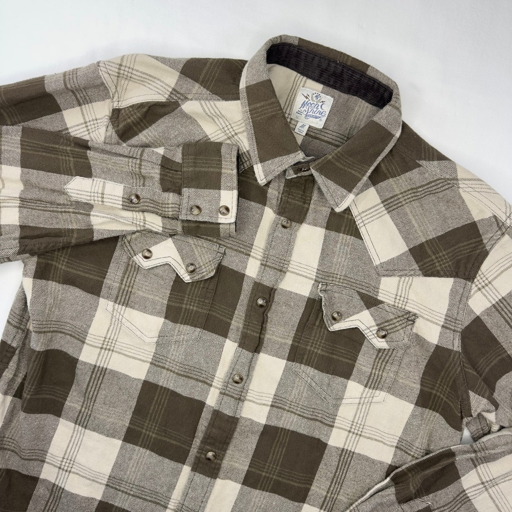 Moonshine Spirit Shirt Mens Medium Plaid Flannel Pearl Snap Western Brad Paisly
